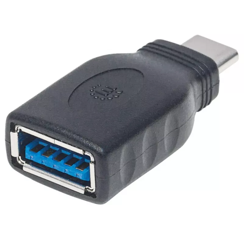 Manhattan USB-C į USB-A adapteris, vyriškas į moterišką, 5 Gbps (USB 3.2 Gen1, dar žinomas kaip USB 3.0), SuperSpeed USB, juodas, viso gyvenimo garantija, atitinka USB31CAADG