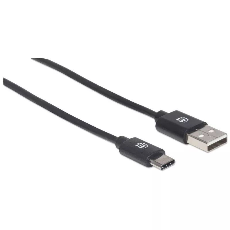 Manhattan USB-C į USB-A kabelis, 2 m, kištukas-kištukas, juodas, 480 Mbps (USB 2.0), didelės spartos USB, garantija visam laikui, atitinka USB2AC2M