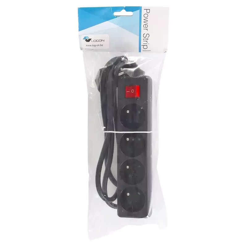Maitinimo ilgintuvas LOGON LPS050 — 1,5 m laidas, 4 kintamosios srovės lizdai, 16 A, 3500 W, juodas