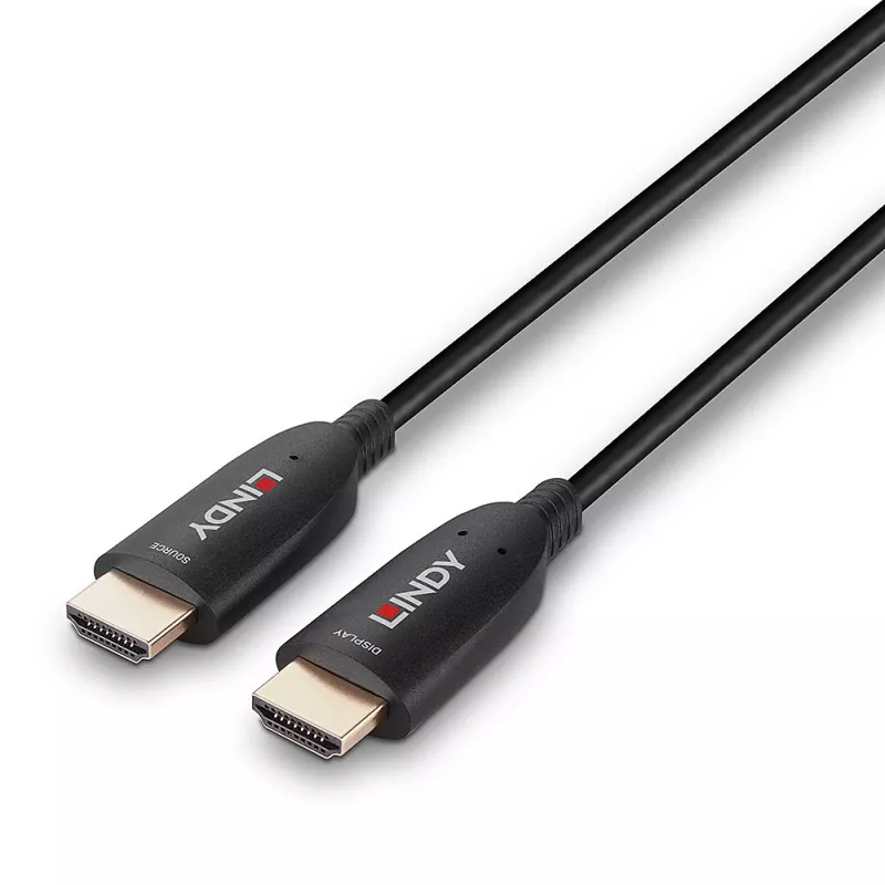 Lindy 40 m šviesolaidinis hibridinis HDMI 8K60 laidas 48 Gbit/s, juodas