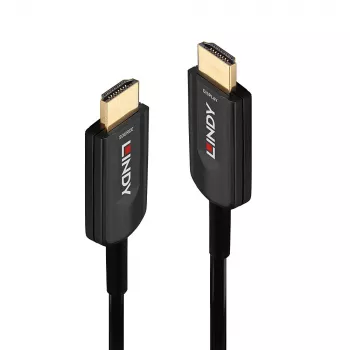 Hibridinis šviesolaidinis HDMI laidas Lindy 15 m, itin didelės spartos 48 Gbit/s, HDMI 2.1, paauksuotomis jungtimis, juodas