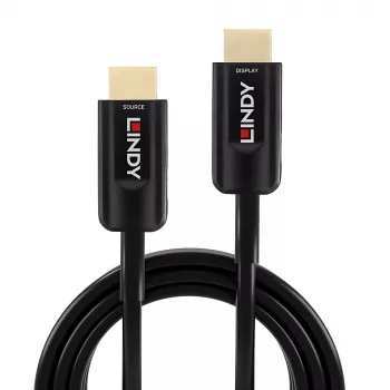 Hibridinis šviesolaidinis HDMI laidas Lindy 15 m, itin didelės spartos 48 Gbit/s, HDMI 2.1, paauksuotomis jungtimis, juodas