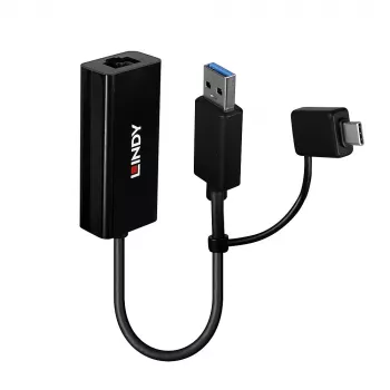 Lindy USB 3.2 Gen 1 Gigabit Ethernet keitiklis Laidinis USB Ethernet 5000 Mbit/s Juoda