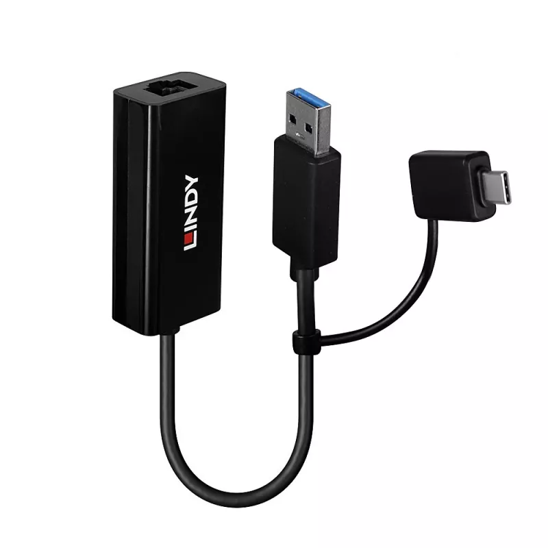 Lindy USB 3.2 Gen 1 Gigabit Ethernet keitiklis Laidinis USB Ethernet 5000 Mbit/s Juoda