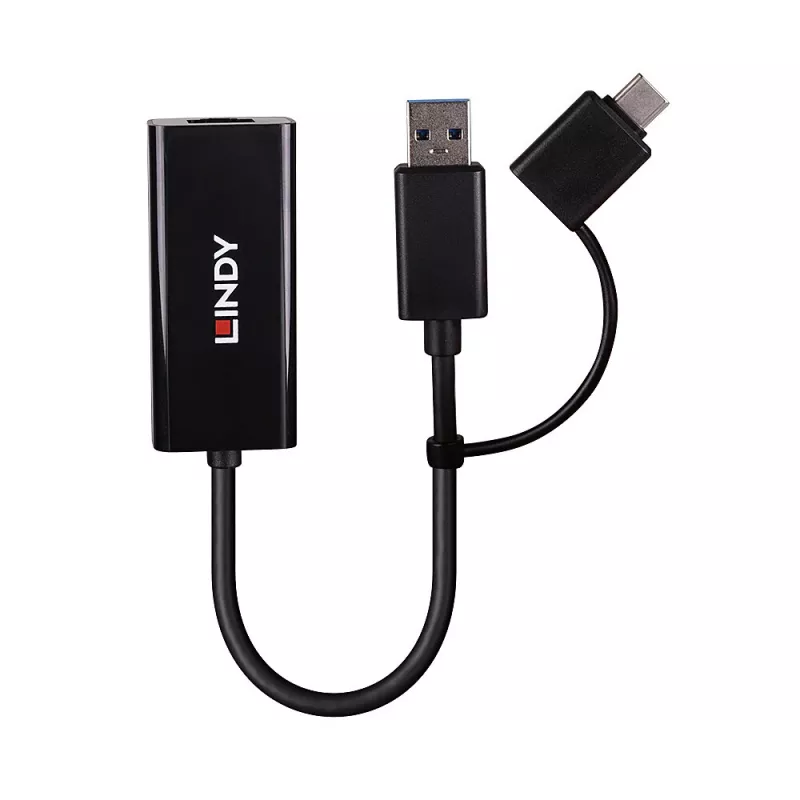 Lindy USB 3.2 Gen 1 Gigabit Ethernet keitiklis Laidinis USB Ethernet 5000 Mbit/s Juoda
