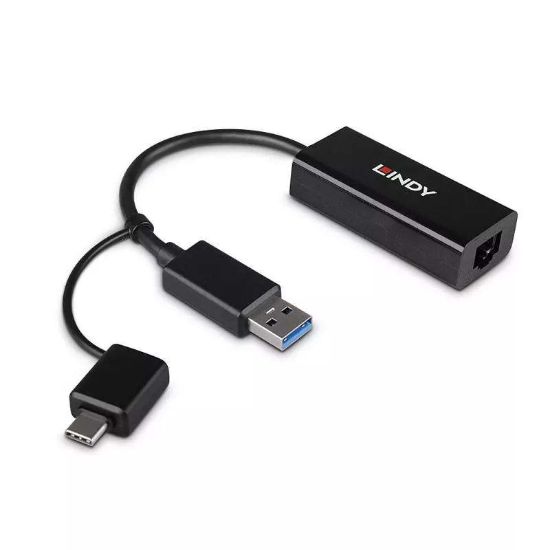 Lindy USB 3.2 Gen 1 Gigabit Ethernet keitiklis Laidinis USB Ethernet 5000 Mbit/s Juoda