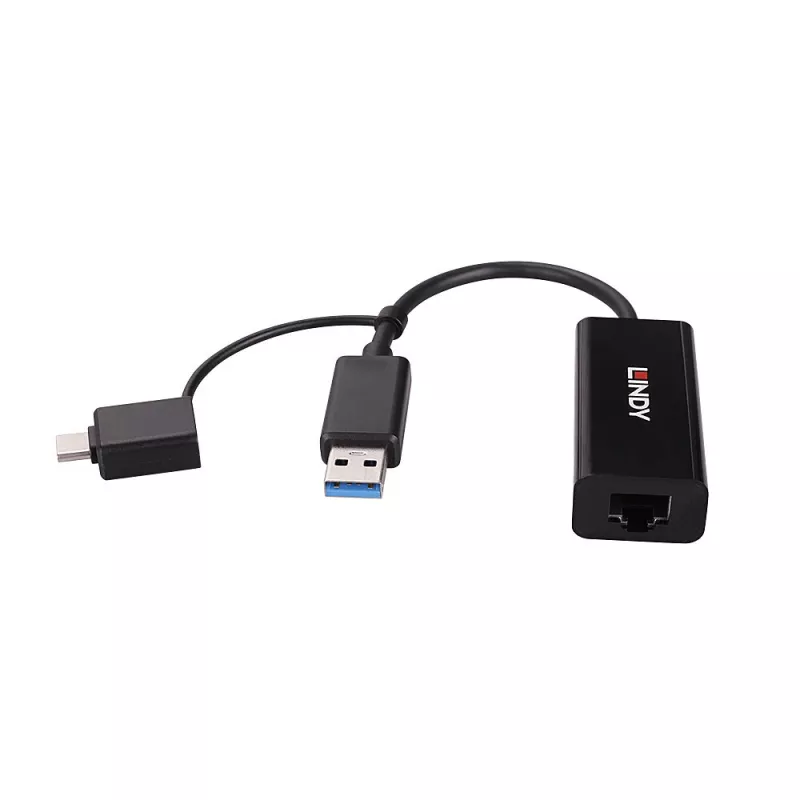 Lindy USB 3.2 Gen 1 Gigabit Ethernet keitiklis Laidinis USB Ethernet 5000 Mbit/s Juoda