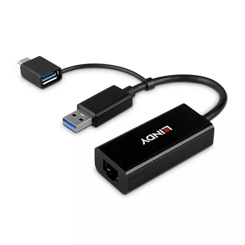 Lindy USB 3.2 Gen 1 Gigabit Ethernet keitiklis Laidinis USB Ethernet 5000 Mbit/s Juoda