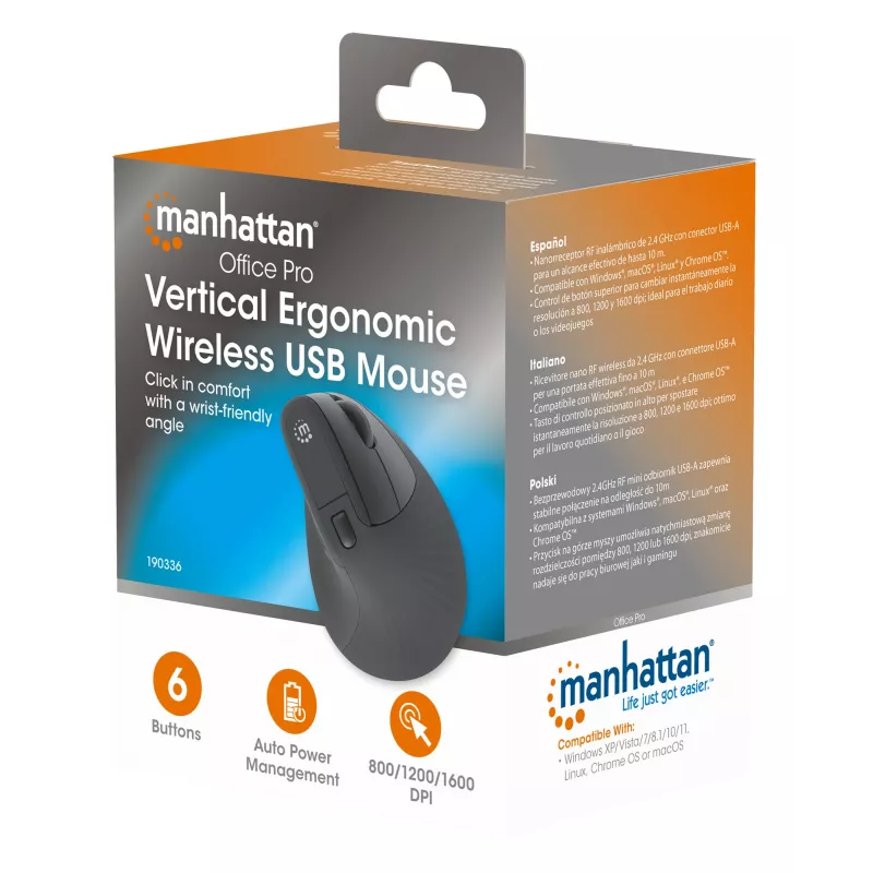 Belaidė pelė Manhattan Ergonomic Vertical dešiniarankiams RF