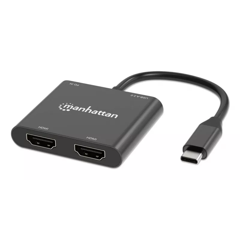Daugiafunkcis adapteris Manhattan 154321 USB Type-C į 2 HDMI USB-A Power Delivery 100W