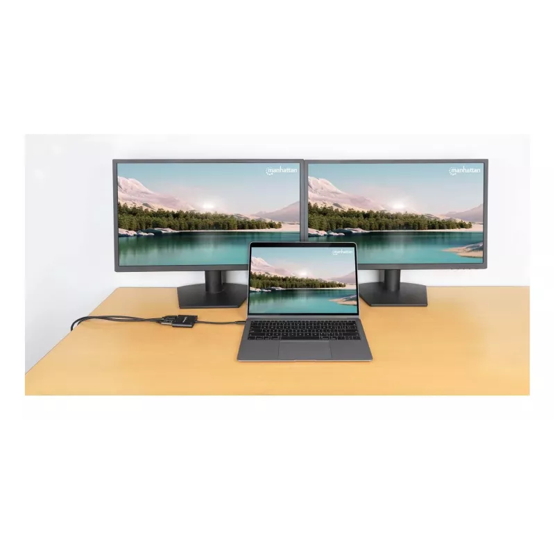 Daugiafunkcis adapteris Manhattan 154321 USB Type-C į 2 HDMI USB-A Power Delivery 100W