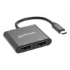 Daugiafunkcis adapteris Manhattan 154321 USB Type-C į 2 HDMI USB-A Power Delivery 100W