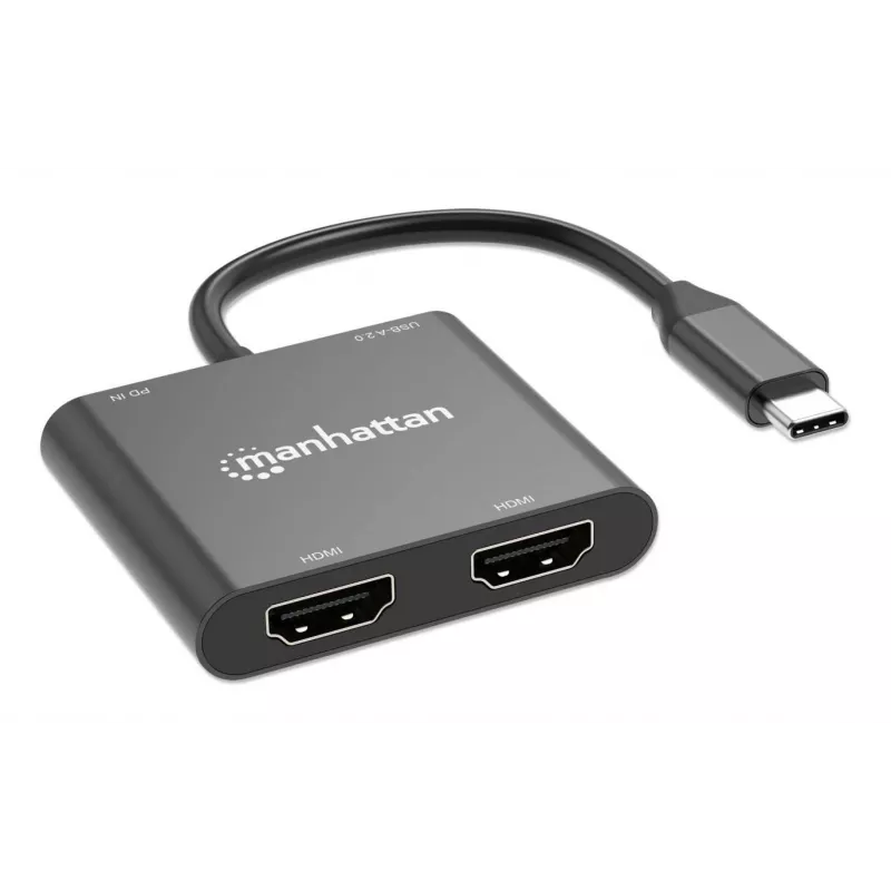 Daugiafunkcis adapteris Manhattan 154321 USB Type-C į 2 HDMI USB-A Power Delivery 100W