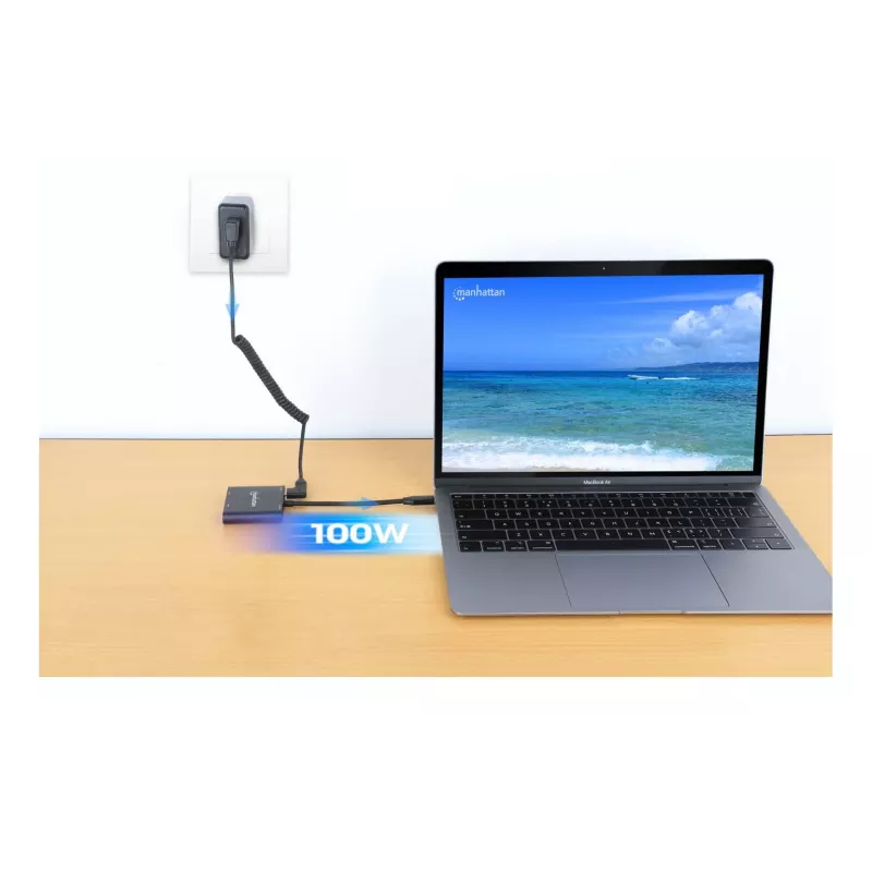 Daugiafunkcis adapteris Manhattan 154321 USB Type-C į 2 HDMI USB-A Power Delivery 100W