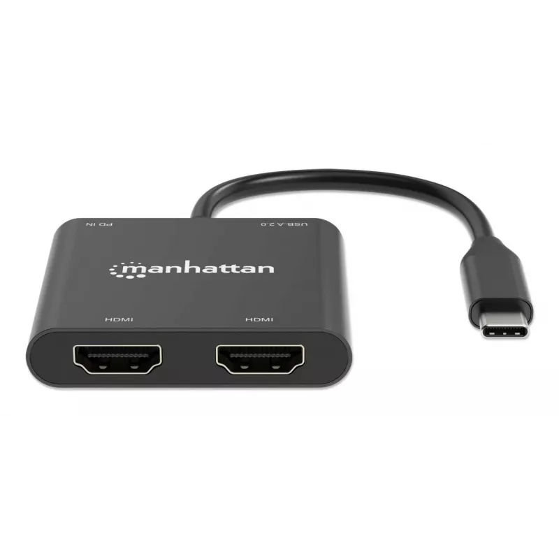 Daugiafunkcis adapteris Manhattan 154321 USB Type-C į 2 HDMI USB-A Power Delivery 100W