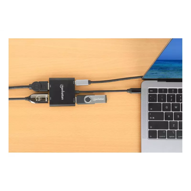 Daugiafunkcis adapteris Manhattan 154321 USB Type-C į 2 HDMI USB-A Power Delivery 100W