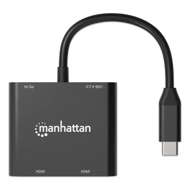 Daugiafunkcis adapteris Manhattan 154321 USB Type-C į 2 HDMI USB-A Power Delivery 100W