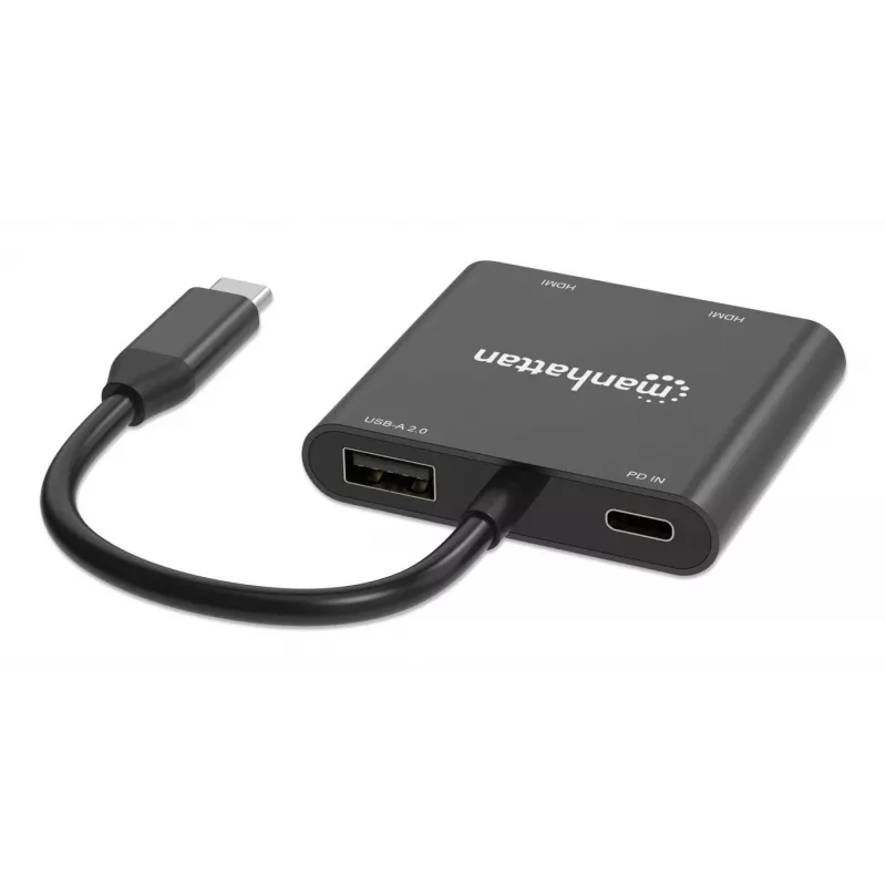 Daugiafunkcis adapteris Manhattan 154321 USB Type-C į 2 HDMI USB-A Power Delivery 100W