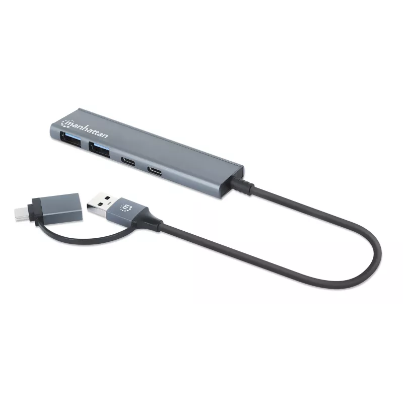 USB-C ir USB-A kombinuotas dokas / šakotuvas Manhattan 4 prievadai 5 Gbps aliuminis