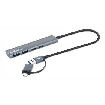 USB-C ir USB-A kombinuotas dokas / šakotuvas Manhattan 4 prievadai 5 Gbps aliuminis