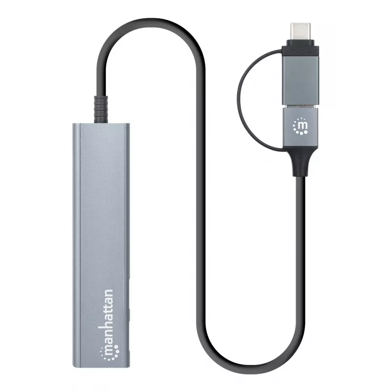 USB-C ir USB-A kombinuotas dokas / šakotuvas Manhattan 4 prievadai 5 Gbps aliuminis