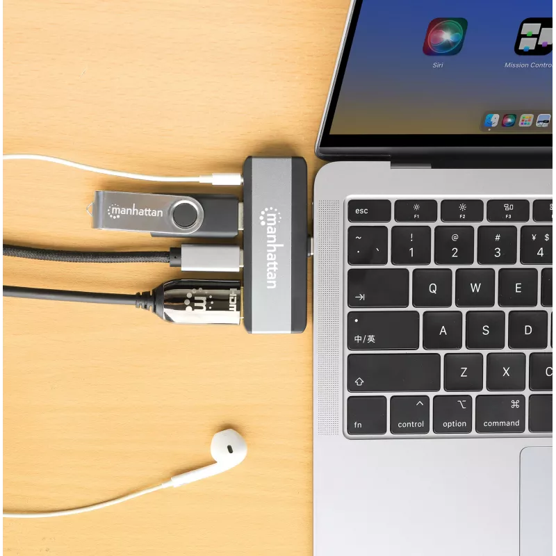 USB-C kelionių dokas Manhattan 190404 4 prievadai HDMI USB-A USB-C 3,5 mm