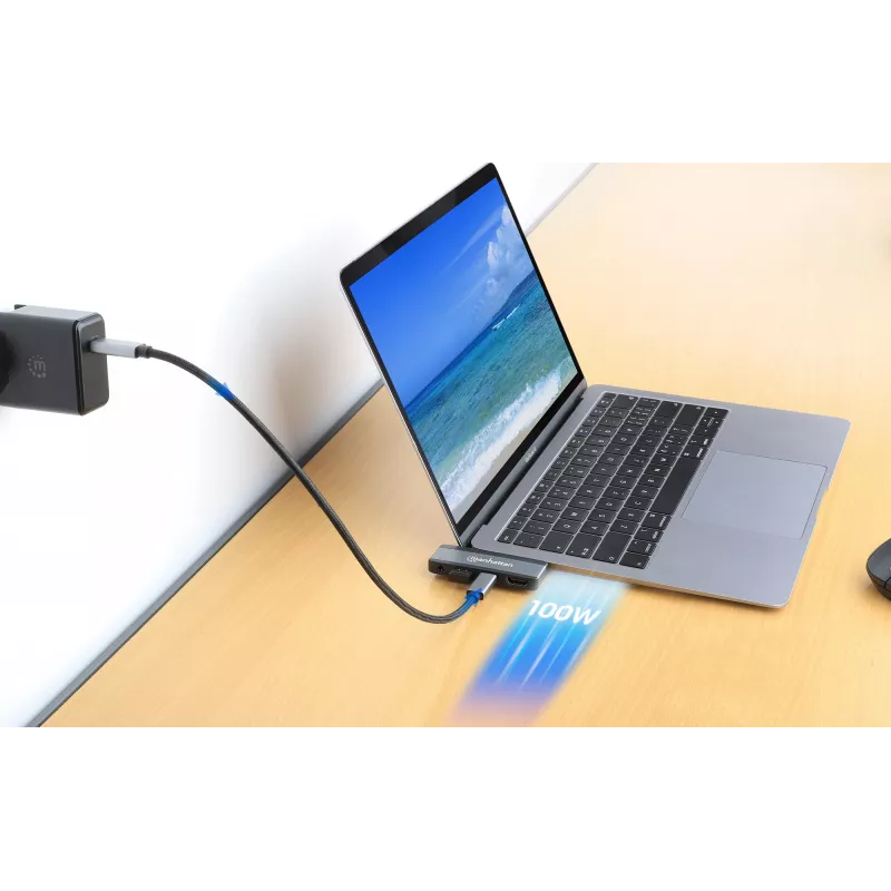 USB-C kelionių dokas Manhattan 190404 4 prievadai HDMI USB-A USB-C 3,5 mm