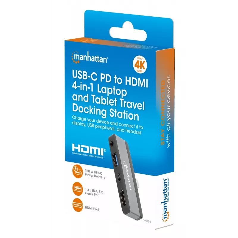 USB-C kelionių dokas Manhattan 190404 4 prievadai HDMI USB-A USB-C 3,5 mm