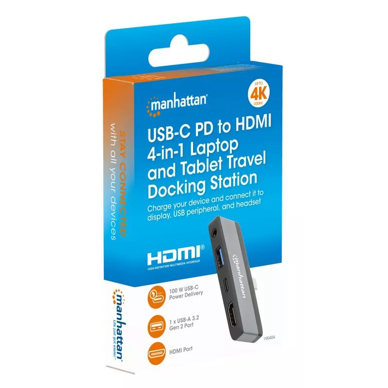 USB-C kelionių dokas Manhattan 190404 4 prievadai HDMI USB-A USB-C 3,5 mm