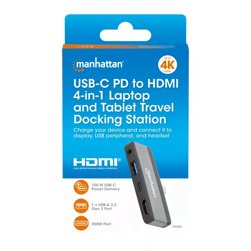 USB-C kelionių dokas Manhattan 190404 4 prievadai HDMI USB-A USB-C 3,5 mm