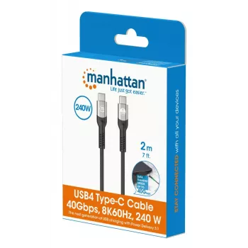 USB-C laidas iš USB-C į USB-C Manhattan 2m USB4 Gen 3x2 8K 60Hz