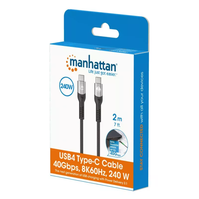 USB-C laidas iš USB-C į USB-C Manhattan 2m USB4 Gen 3x2 8K 60Hz