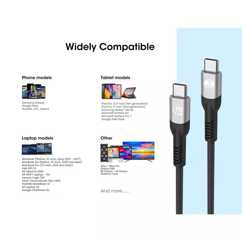 USB-C laidas iš USB-C į USB-C Manhattan 2m USB4 Gen 3x2 8K 60Hz