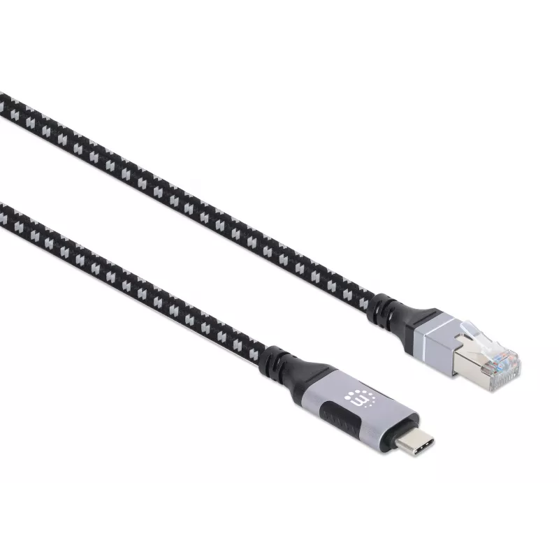 Manhattan USB-C į Gigabit tinklo Ethernet RJ45 kabelis 2 m juodas/sidabrinis