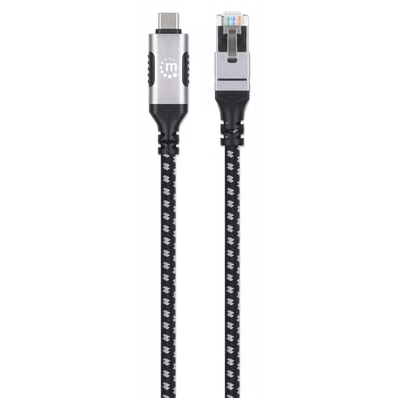 Manhattan USB-C į Gigabit tinklo Ethernet RJ45 kabelis 2 m juodas/sidabrinis