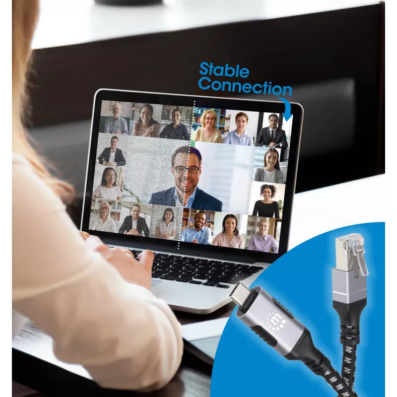 Manhattan USB-C į Gigabit tinklo Ethernet RJ45 kabelis 2 m juodas/sidabrinis