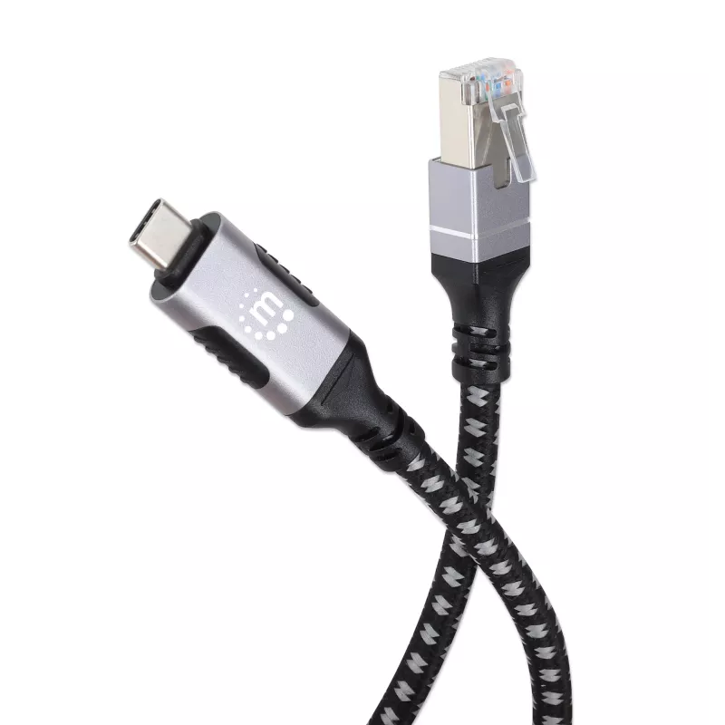 Manhattan USB-C į Gigabit tinklo Ethernet RJ45 kabelis 2 m juodas/sidabrinis
