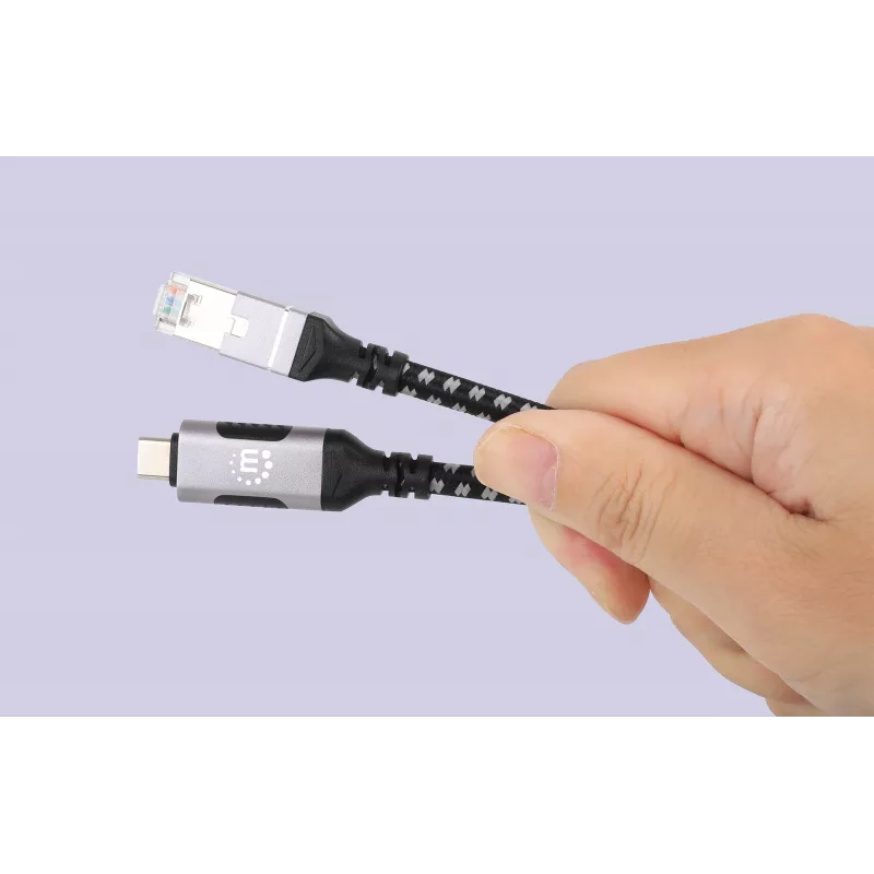 Manhattan USB-C į Gigabit tinklo Ethernet RJ45 kabelis 2 m juodas/sidabrinis