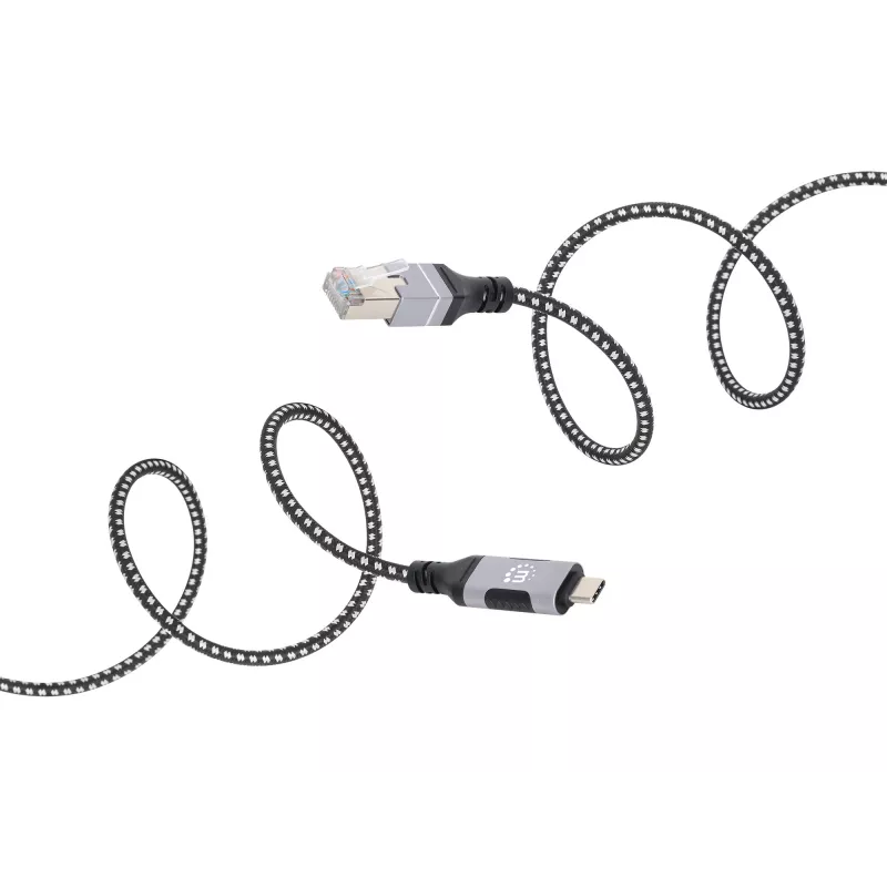Manhattan USB-C į Gigabit tinklo Ethernet RJ45 kabelis 2 m juodas/sidabrinis