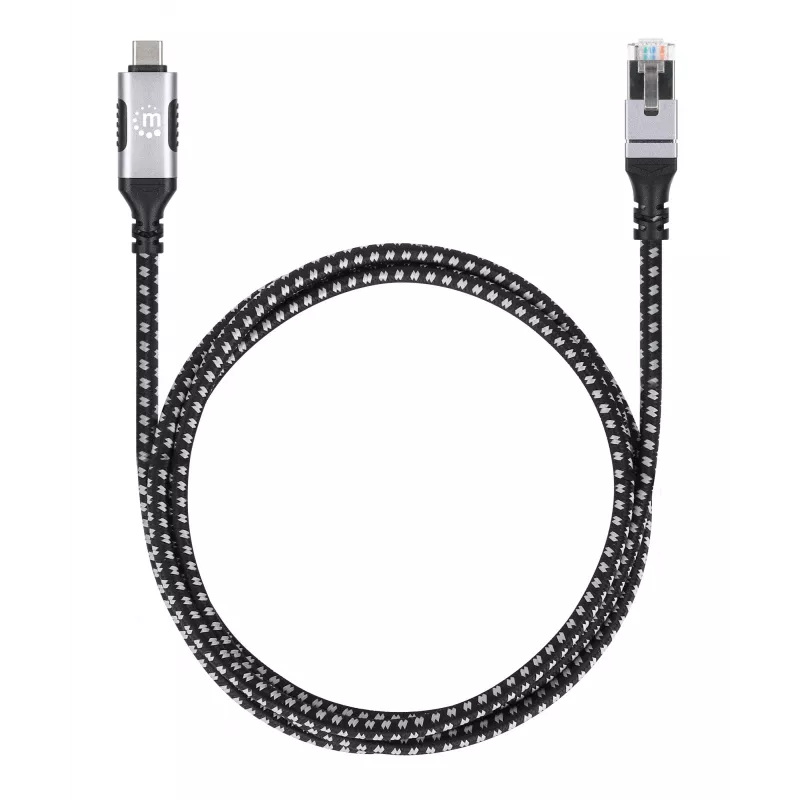 Manhattan USB-C į Gigabit tinklo Ethernet RJ45 kabelis 2 m juodas/sidabrinis