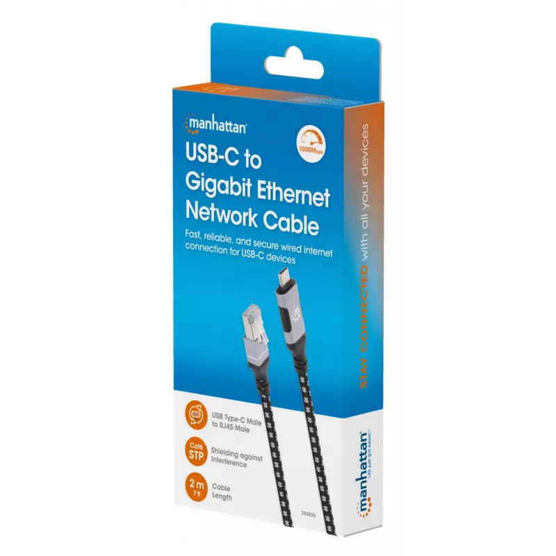 Manhattan USB-C į Gigabit tinklo Ethernet RJ45 kabelis 2 m juodas/sidabrinis