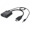 “Manhattan” HDMI į VGA (su garsu) keitiklio kabelis, 1080p, 30 cm, kištukas į lizdą, „Micro-USB“ maitinimo įvesties prievadas papildomai maitinimui prireikus, juodas, trejų metų garantija