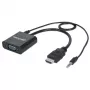 “Manhattan” HDMI į VGA (su garsu) keitiklio kabelis, 1080p, 30 cm, kištukas į lizdą, „Micro-USB“ maitinimo įvesties prievadas papildomai maitinimui prireikus, juodas, trejų metų garantija