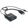 “Manhattan” HDMI į VGA (su garsu) keitiklio kabelis, 1080p, 30 cm, kištukas į lizdą, „Micro-USB“ maitinimo įvesties prievadas papildomai maitinimui prireikus, juodas, trejų metų garantija