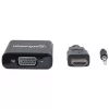 “Manhattan” HDMI į VGA (su garsu) keitiklio kabelis, 1080p, 30 cm, kištukas į lizdą, „Micro-USB“ maitinimo įvesties prievadas papildomai maitinimui prireikus, juodas, trejų metų garantija