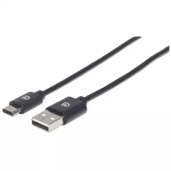 Manhattan USB-C į USB-A laidas, 1 m, kištukas į kištuką, juodas, 480 Mbps (USB 2.0), Hi-Speed USB, garantija visam laikui, atitinka USB2AC1M