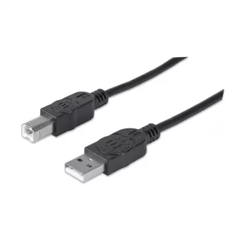 Manhattan USB-A į USB-B laidas, 5 m, kištukas–kištukas, 480 Mb/s (USB 2.0), Hi-Speed USB, juodas, garantija visam eksploatavimo laikui, atitinka USB2HAB5M.