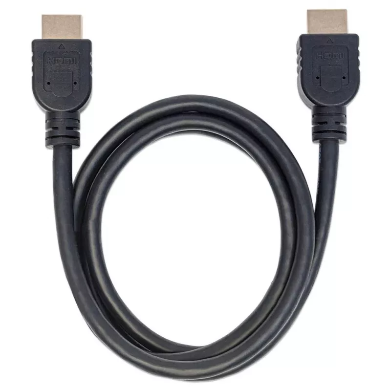 Manhattan HDMI 4K@60Hz laidas su Ethernet – CL3 klasės, 1 m, tinkamas montuoti sienoje, visiems 4K ir 1080p/HD poreikiams – atnaujinkite dabar arba turėkite paruoštą, kai prireiks, kištukas–kištukas, juodas, Ultra HD 4K x 2K, garantija visam laikui, Premium didelės spartos