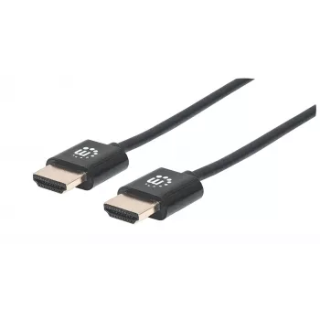 Manhattan HDMI laidas su eternetu (ypač plonas), 4K@60Hz (Premium High Speed), 1 m (3 pėd.), kištukas–kištukas, juodas, Ultra HD 4k x 2k, pilnai ekranuotas, auksuoti kontaktai, garantija visam naudojimo laikui