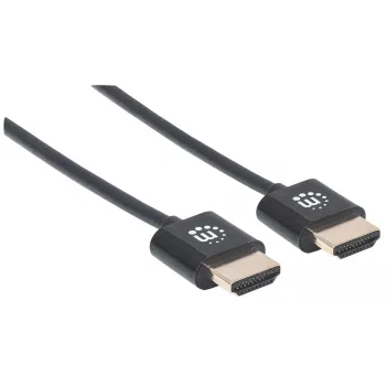 Manhattan HDMI laidas su eternetu (ypač plonas), 4K@60Hz (Premium High Speed), 1,8 m, kištukas-kištukas, juodas, Ultra HD 4k x 2k, pilnai ekranuotas, auksuoti kontaktai, garantija visam naudojimo laikui